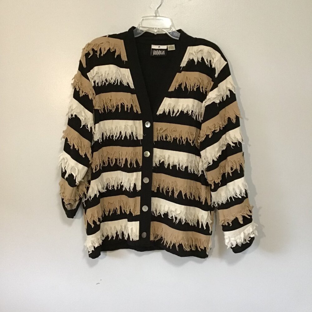 Yak Magik Fringed Button Front Lightweight Cardigan Size M
